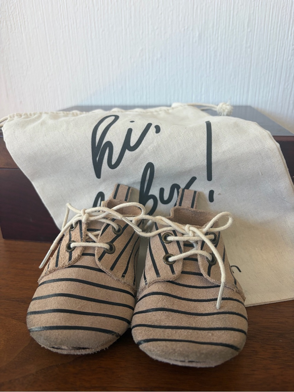 Striped Tan leather baby Moccasin Lace-Up Shoes